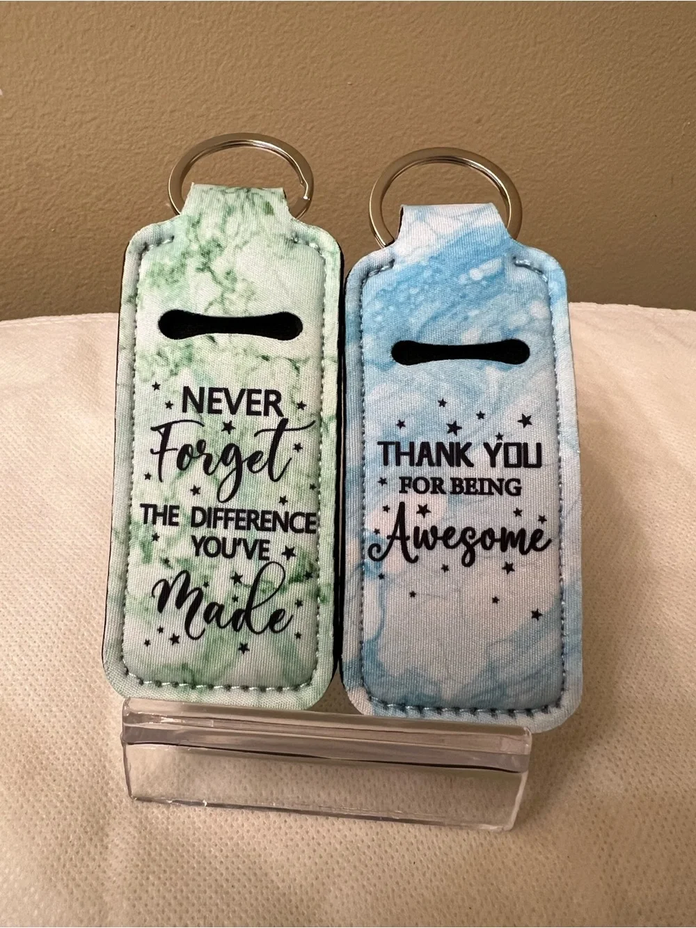 Bundle of 2 inspirational Keychain Lip Balm Holders -New